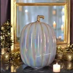 Stunning Rachel Zoe Opal Rhinestone Lighted Glass Pumpkin Thanksgiving Halloween